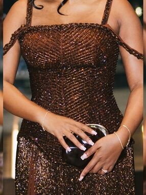 Bronze Beaded Fringe Corset Dress
